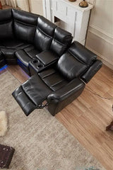 Pu Leather Corner Recliner Sofa Black With Led Lights