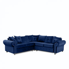 ASHWIN BLUE PLUSH VELVET CORNER SOFA