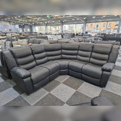 Roma Leather Recliner Corner Sofa (Black/Grey/Brown)