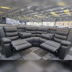 Leather Electric Recliner Corner Sofa with Cupholders, USB Charging Ports, LED Lights
