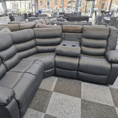 Leather Electric Recliner Corner Sofa with Cupholders, USB Charging Ports, LED Lights