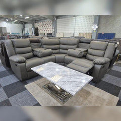 Leather Electric Recliner Corner Sofa with Cupholders, USB Charging Ports, LED Lights