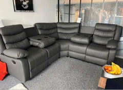 Leather Electric Recliner Corner Sofa with Cupholders, USB Charging Ports, LED Lights