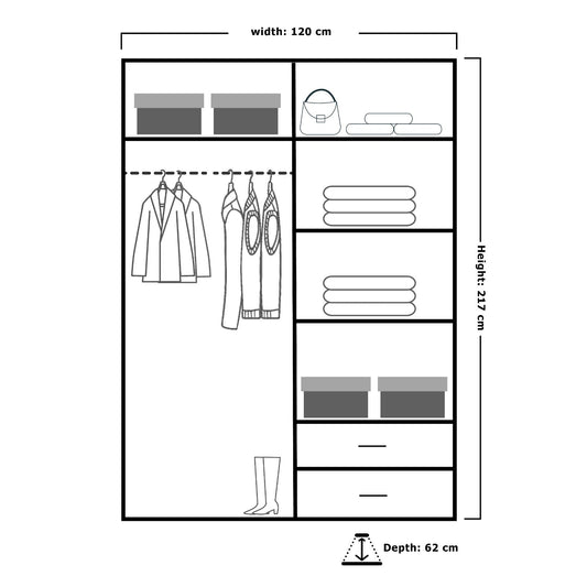 Vikas High Gloss Wardrobe 120cm/150cm/200cm/250cm