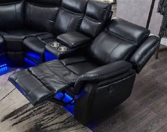 Pu Leather Corner Recliner Sofa Black With Led Lights