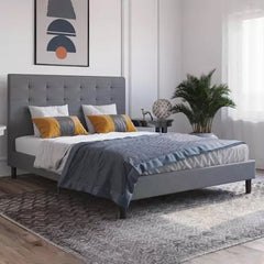 ALEXANDRA Double Size Grey Fabric Bed