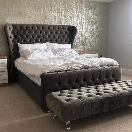 Kandal Sleigh Bed in Grey Color