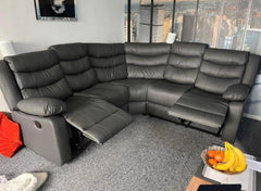 Roma Leather Recliner Corner Sofa (Black/Grey/Brown)