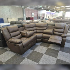 Leather Electric Recliner Corner Sofa with Cupholders, USB Charging Ports, LED Lights