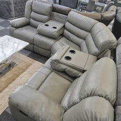 Leather Electric Recliner Corner Sofa with Cupholders, USB Charging Ports, LED Lights