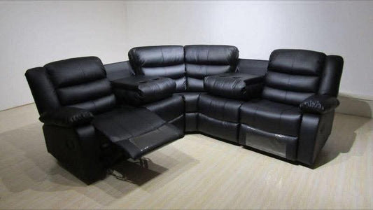 Leather Electric Recliner Corner Sofa with Cupholders, USB Charging Ports, LED Lights