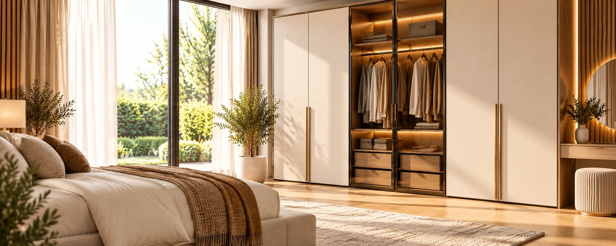 Cream fitted wardrobe in a premium bedroom